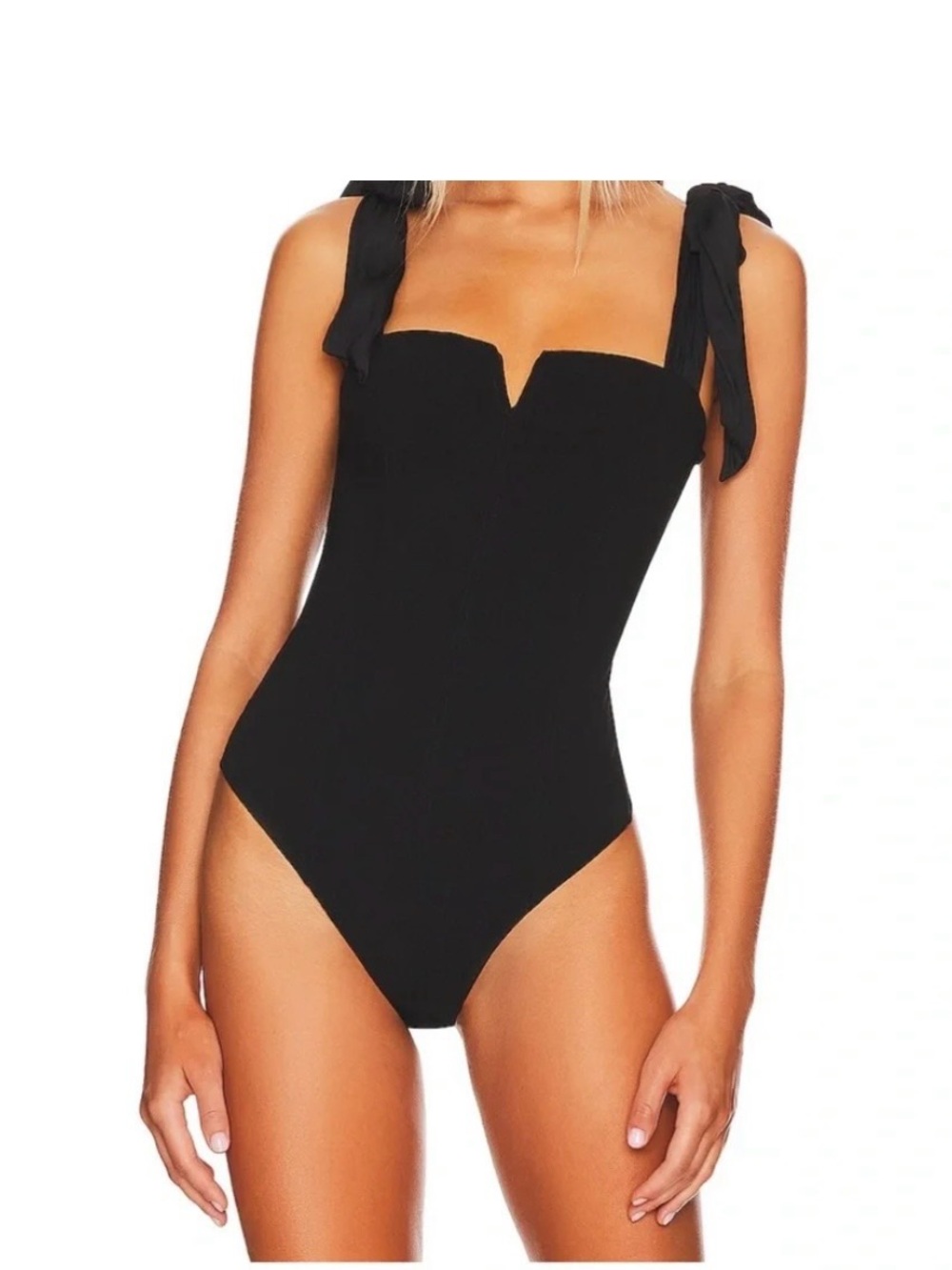Free People Lola Black Tie Shoulder Bodysuit